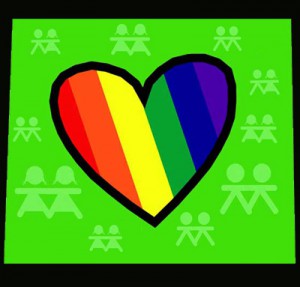 Corazón con los colores del arco iris, colores del movimiento LGTB