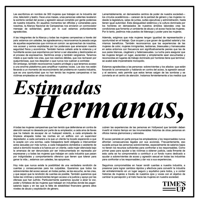 Manifiesto Timesup! #Timesup: El Momento Ha Llegado. Hay Un Nuevo Día En El Horizonte por @jgamago en @thetopictrend